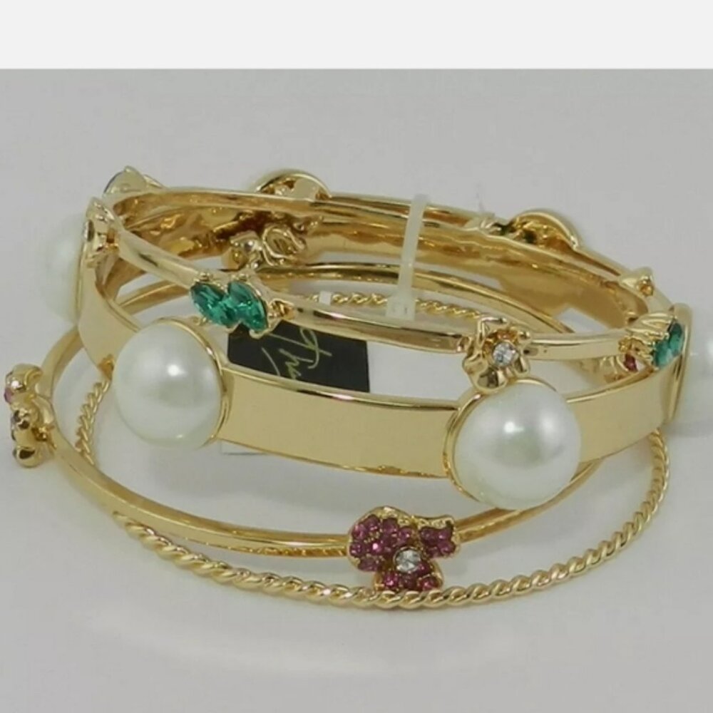 Thalia Sodi‎ Gold-Tone 4-Pc. Set Imitation Pearl & Crystal Bangle Bracelets NWT